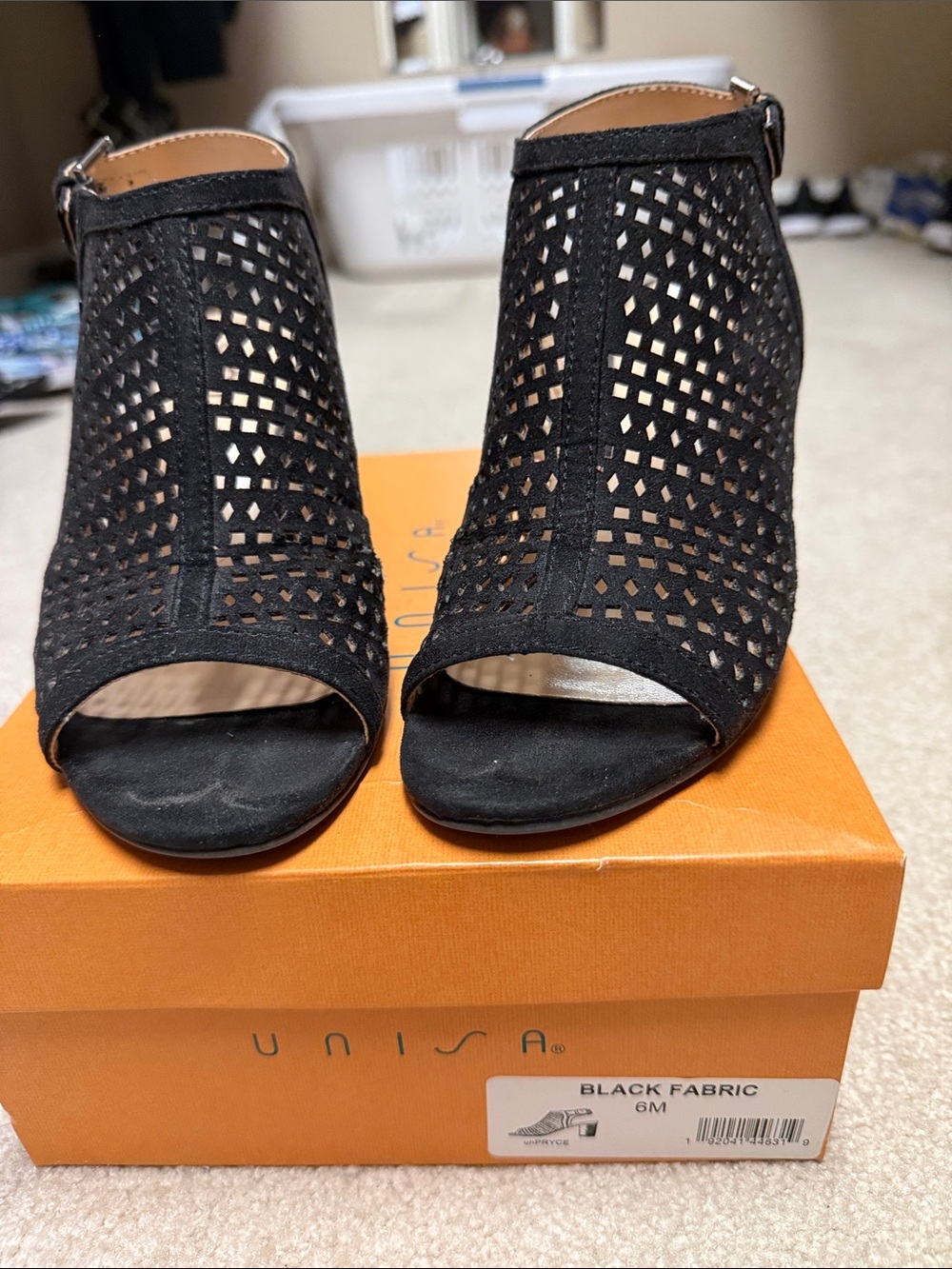 Unisa Black Laser-Cut Peep Toe Ankle Booties